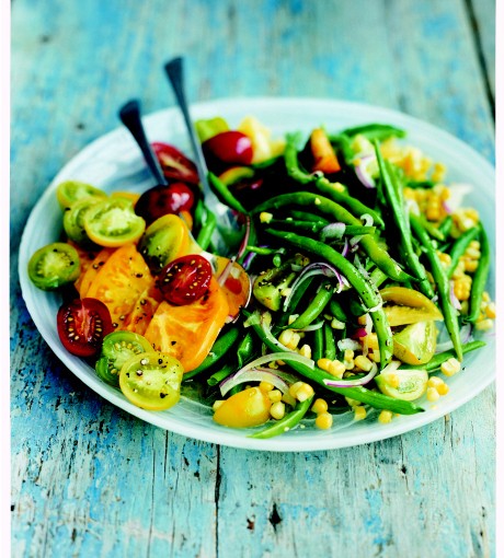 Green bean, corn, and tomato salad