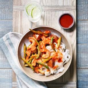 Green bean, eggplant & shrimp stir-fry