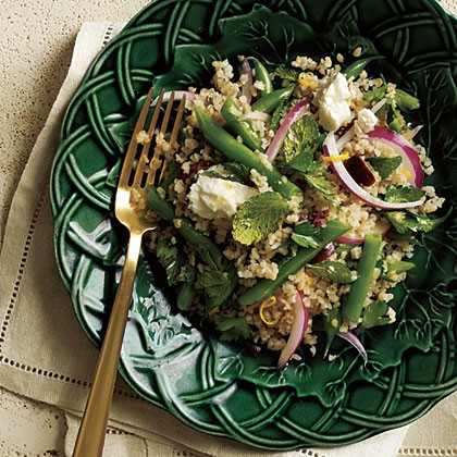 Green bean, feta, and black olive salad