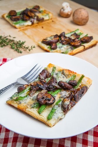 Green bean, mushroom and caramelized onion tart