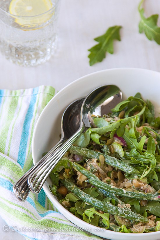 Green bean salad with yoghurt miso dressing