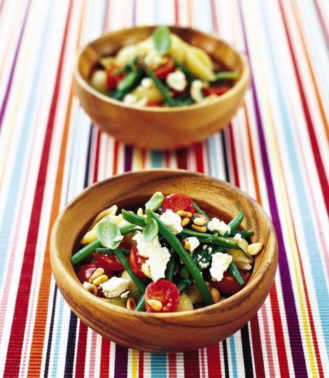 Green bean, tomato, spinach and feta pasta
