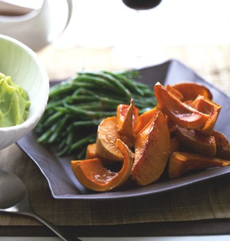 Green beans and roasted squash with sherry soy butter