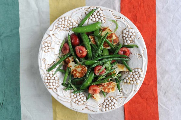 Green beans, cherries, halloumi and tarragon