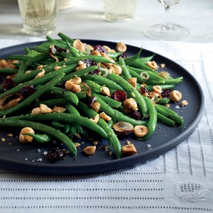 Green beans with dried cranberries and hazelnuts