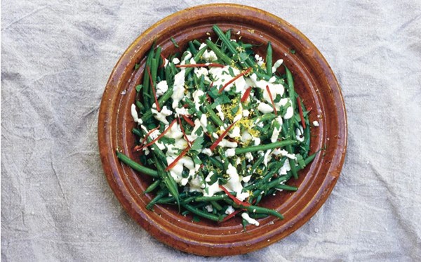 Green beans with feta, chilli and tarator