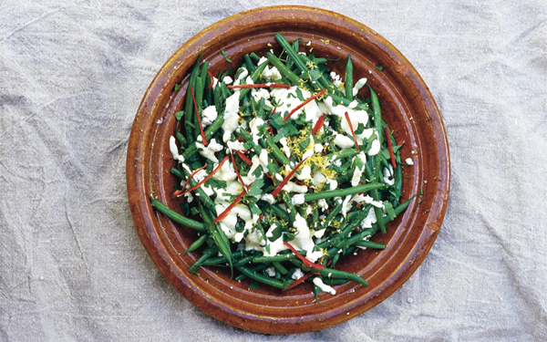 Green beans with feta, lemon, chilli and tarator