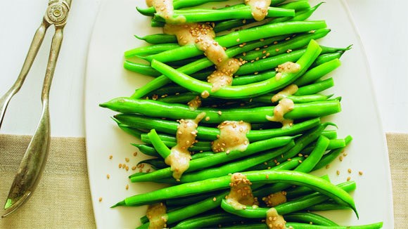 Green beans with miso-sesame sauce