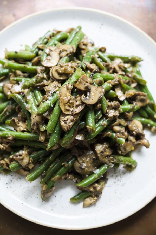 Green beans with mushrooms and sherry-mustard vinaigrette