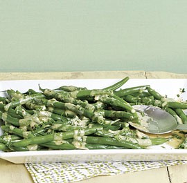 Green beans with parsley and sesame tahini sauce