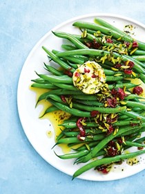 Green beans with pistachio, orange and cranberry butter