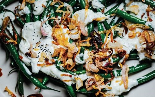 Green beans with preserved lemons + crème fraîche