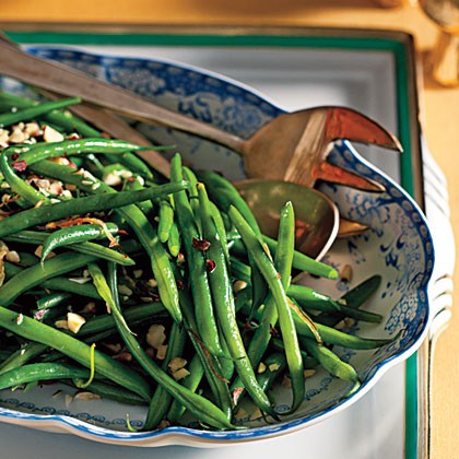 Green beans with shallots and hazelnuts