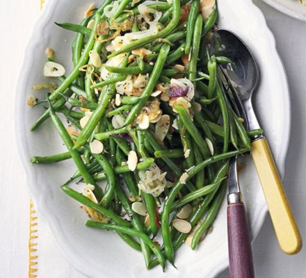 Green beans with shallots, garlic and toasted almonds