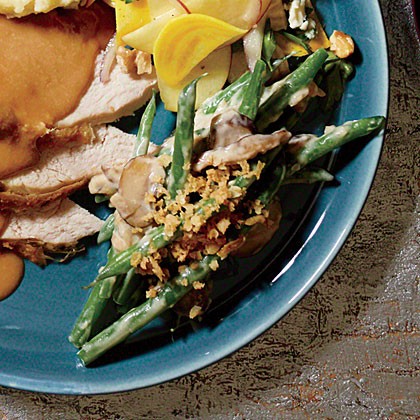 Green beans with sherried mushroom sauce