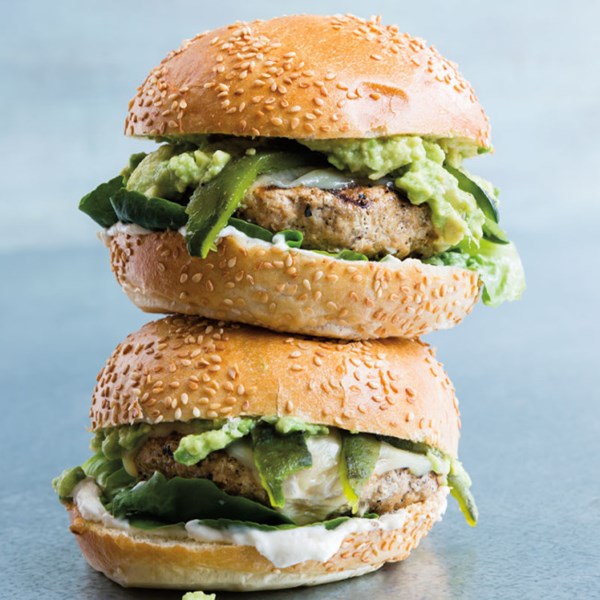 Green chile avocado turkey cheeseburgers