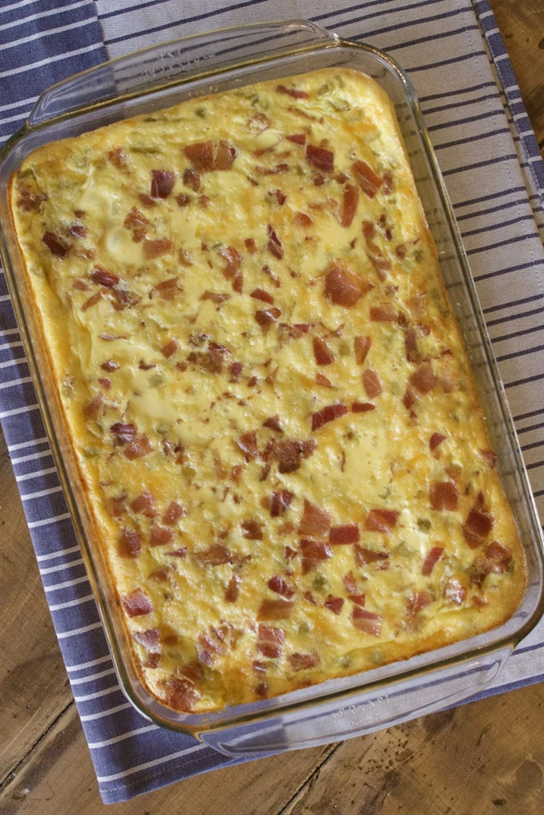 Green chile, bacon and cheese egg bake
