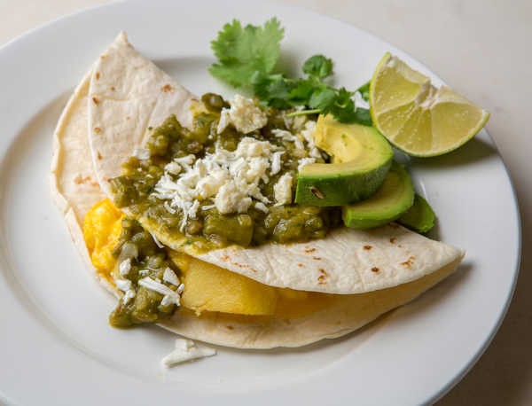 Green chile breakfast quesadillas