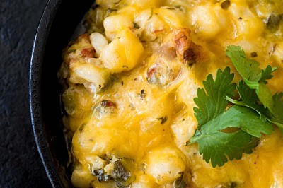 Green chile hominy casserole with chorizo