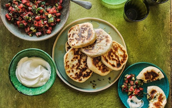 Green chilli and coriander naan with kachumber salad