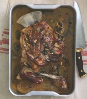Green chilli, cardamom and green peppercorn-braised shoulder of lamb with minted baby potatoes and ginger pea