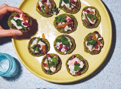 Green corn fritters with raita & chutney