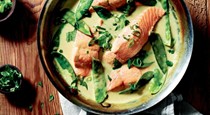 Green curry braised salmon