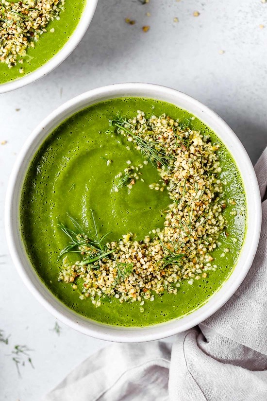 Green detox soup with toasted hemp gremolata
