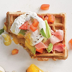 Green, egg, and ham waffle