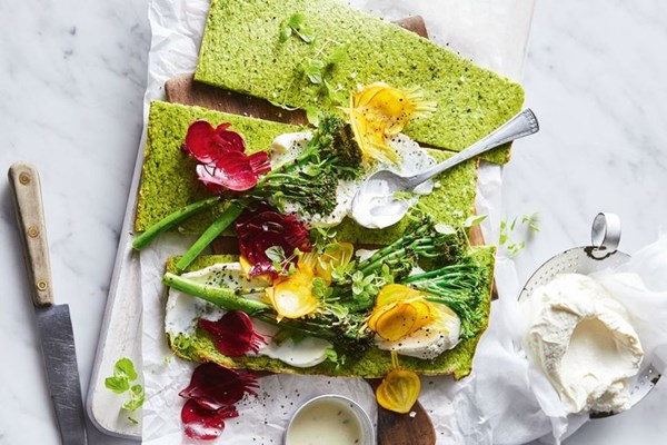 Green flatbreads with kefir dressing