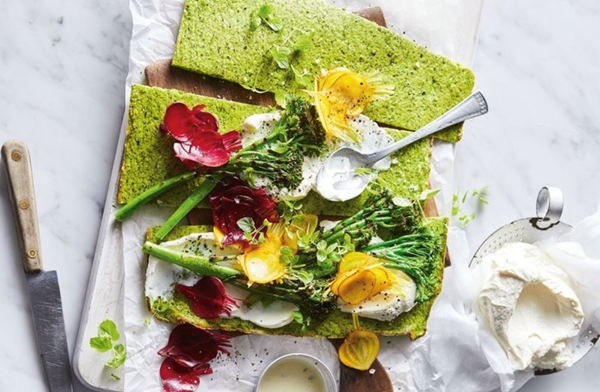 Green flatbreads with kefir dressing