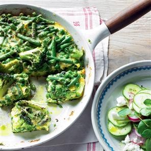 Green frittata with watercress and feta salad