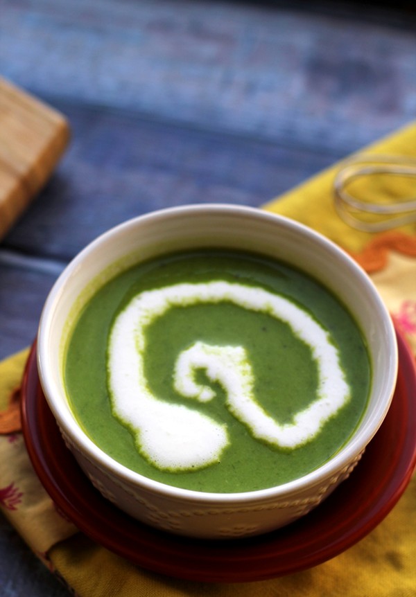 Green garlic and pea soup with whipped cream
