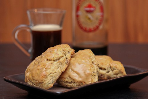 Green garlic, bacon and thyme scones with white pepper maple glaze