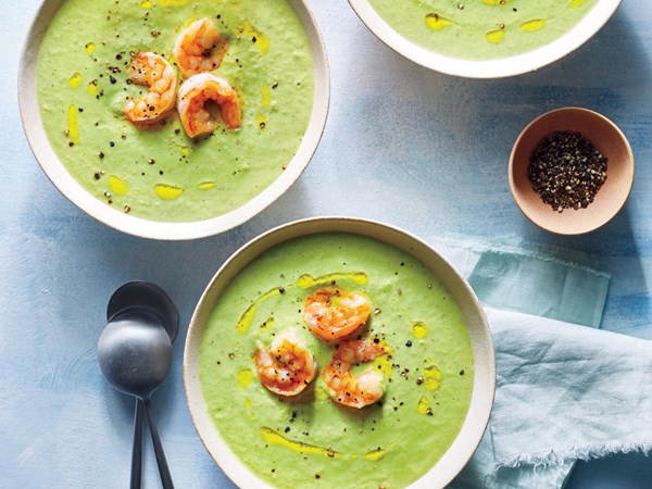 Green gazpacho with shrimp