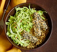 Green goddess bowl with crispy sesame tofu