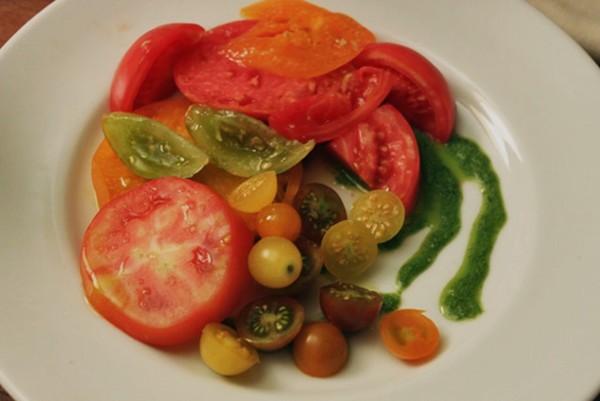Green goddess heirloom tomato salad