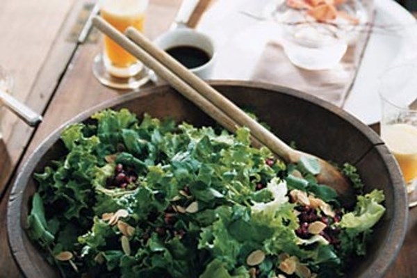 Green leaf lettuce, pomegranate, and almond salad