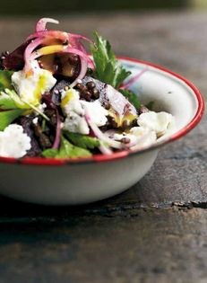 Green lentil, beetroot & red onion salad with goats' cheese
