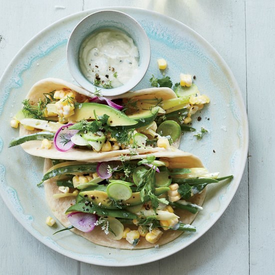 Green-market tacos with corn crema