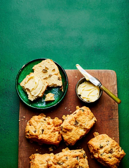 Green olive and Comté scones