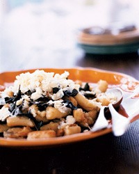 Green olive gnocchi with green olive sauce