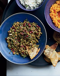 Green olive, walnut and pomegranate dip