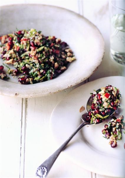 Green olive, walnut and pomegranate salad