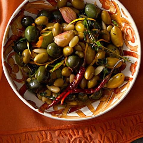 Green olives with raw almonds