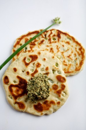 Green onion naan with yogurt-mint chutney