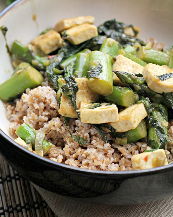 Green-packed stir fry with fresh herbs