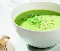 Green pea, lettuce, and fennel soup