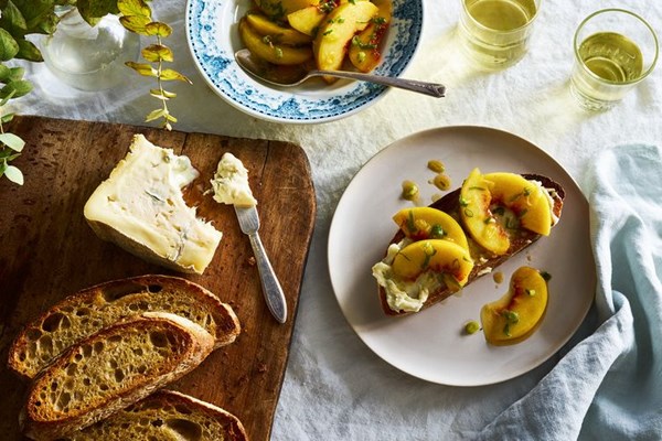 Green peach & blue cheese toast