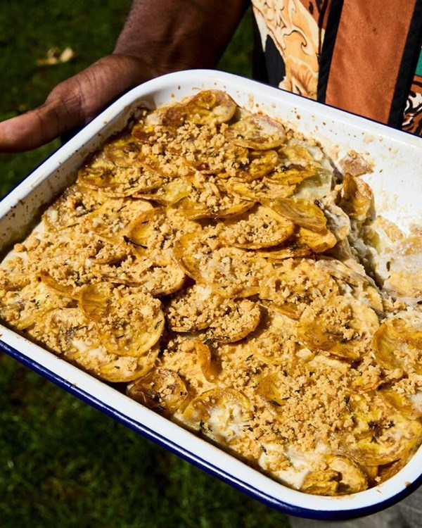 Green plantain Dauphinois [Dom Taylor]